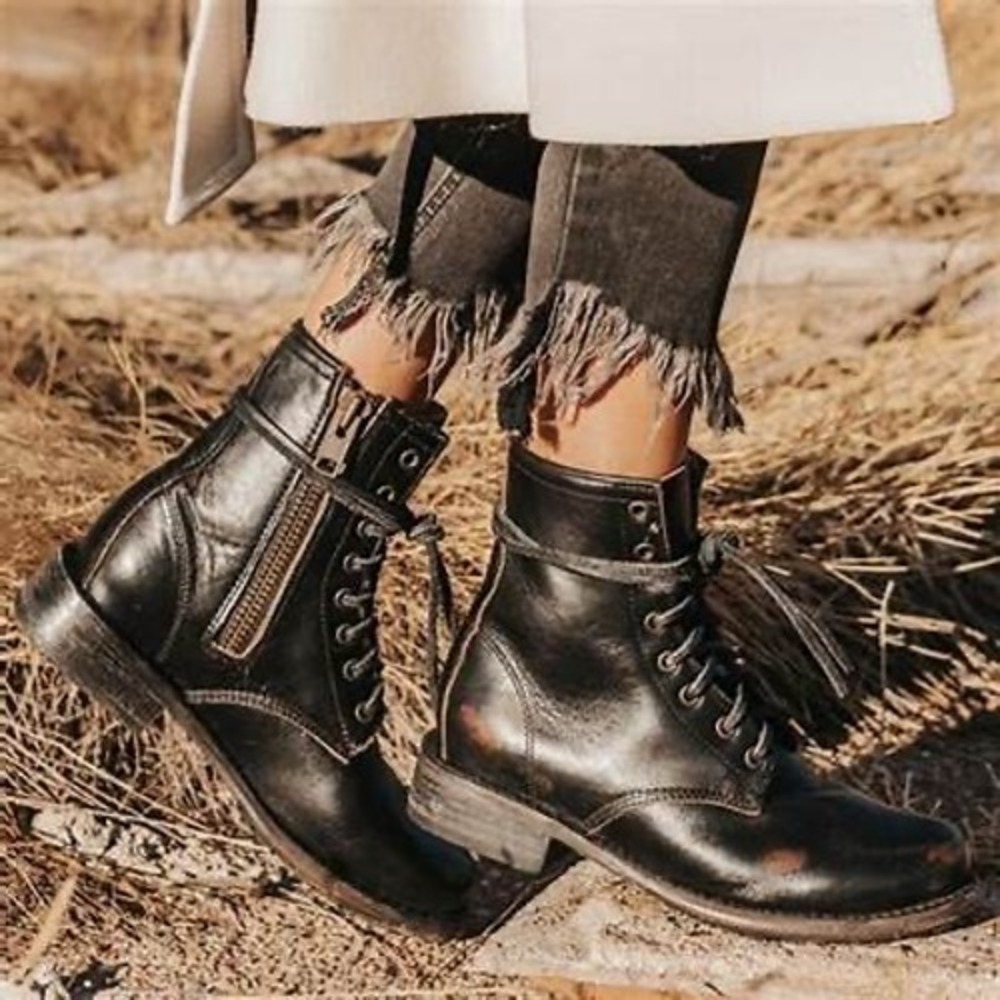 Freebird Manchester Ankle Boots Size 6 Lace Up Moto‎ Combat Side Zip Black